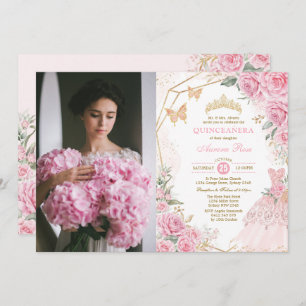Invitation Quinceañera Rose Blush Rose Princesse Mis Quince