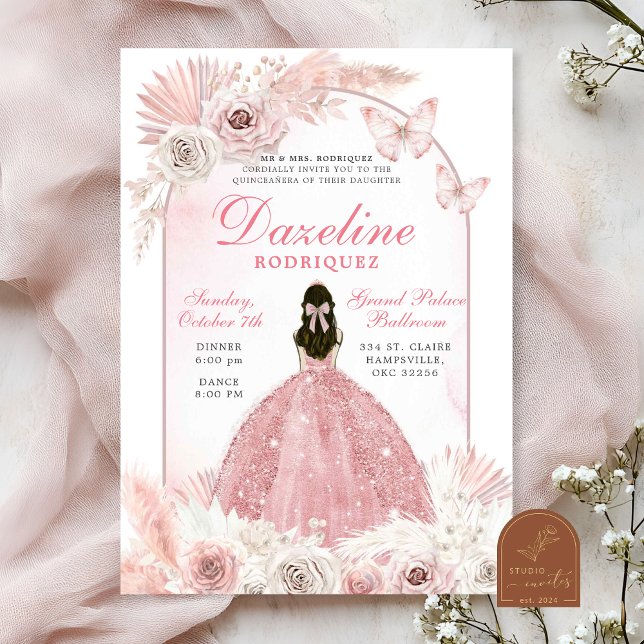 Invitation Quinceanera Rose Bohème Chic (Créateur téléchargé)