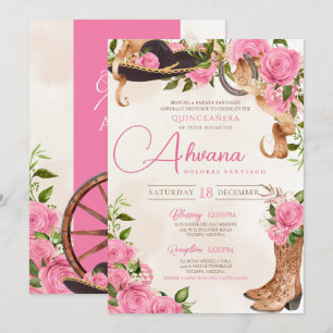 Invitation Quinceañera rose Charro Rose occidental Floral