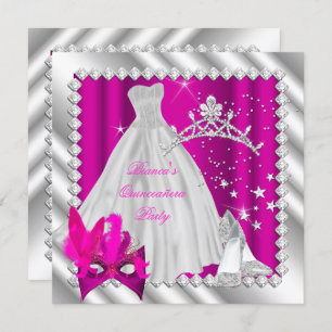 Invitation Quinceanera rose chaud 15e fête mascarade