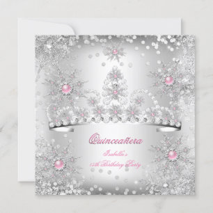 Invitation Quinceañera Rose Clair Argent Noël en Hiver