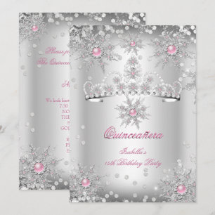 Invitation Quinceañera Rose Clair Argent Noël en Hiver