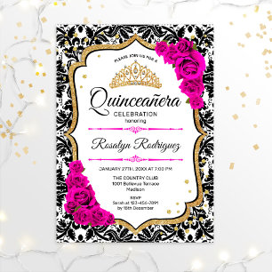 Invitation Quinceanera - Rose Damas Or Rose