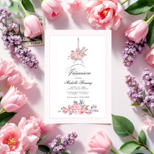 Invitation Quinceañera rose de Paris