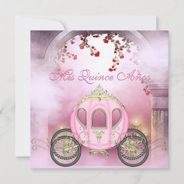 Invitation Quinceanera rose de princesse Carriage Enchanted (Devant)