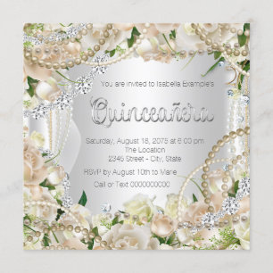 Invitation Quinceanera, Rose des perles et des diamants