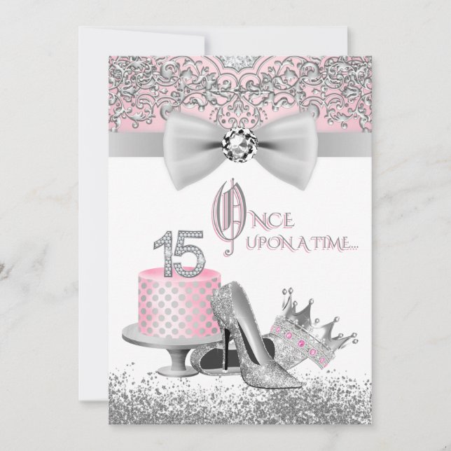 Invitation Quinceanera rose et argent (Devant)