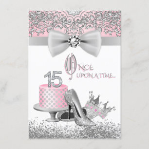 Invitation Quinceanera rose et gris fête d'anniversaire