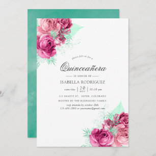 Invitation Quinceañera rose et menthe