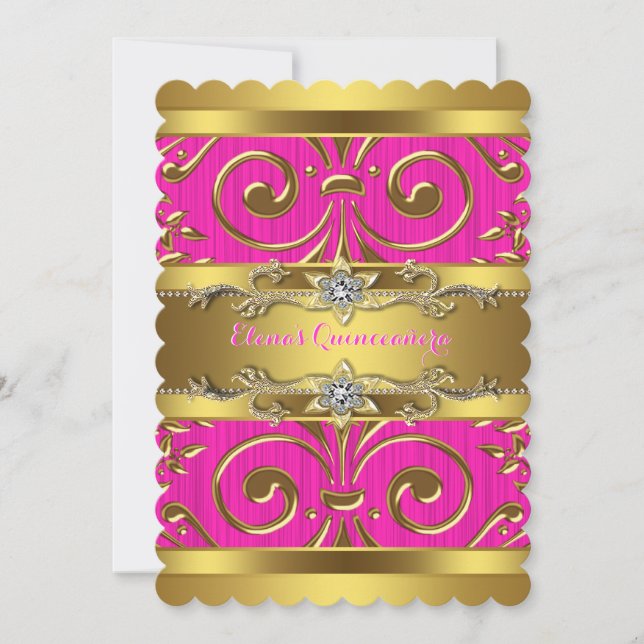 Invitation Quinceanera rose et or (Devant)