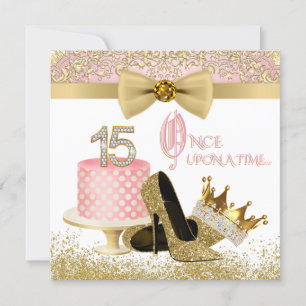 Invitation Quinceanera rose et or fête d'anniversaire