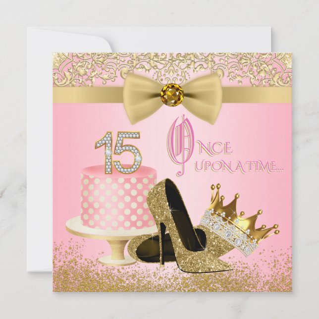 Invitation Quinceanera rose et or Princesse 15e anniversaire (Devant)
