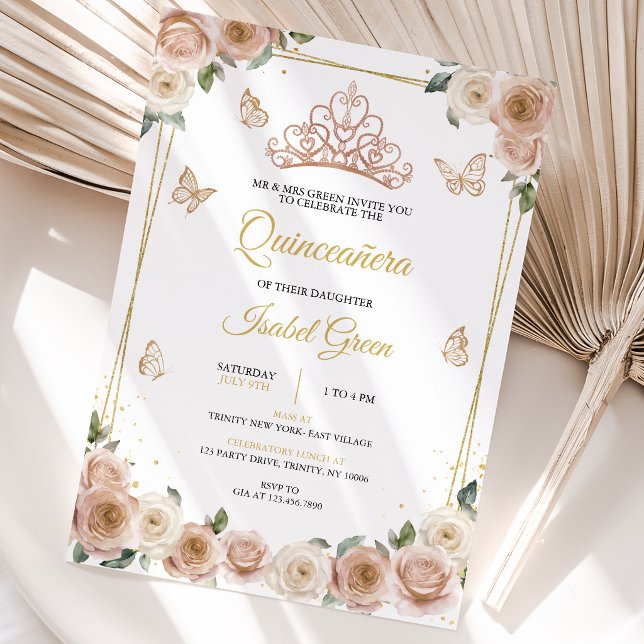 Invitation Quinceañera rose et Rose (Créateur téléchargé)