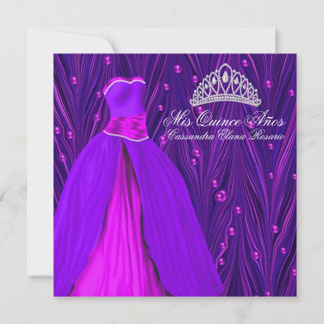 Invitation Quinceanera rose et violet (Devant)
