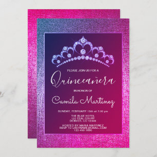Invitation Quinceanera rose et violet avec Tiara