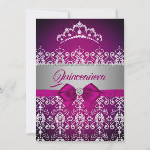 Invitation Quinceanera rose étincelle diamant Tiara Bow