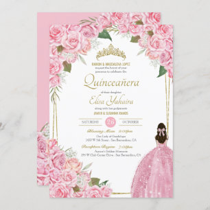 Invitation Quinceanera rose Floral Rose Quince Elégant Gown