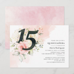 Invitation Quinceanera rose florale 15e aquarelle d'anniversa