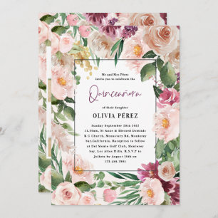 Invitation Quinceañera Rose girly floral 4 photo anniversaire