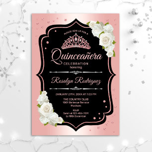 Invitation Quinceanera - Rose Gold Black White