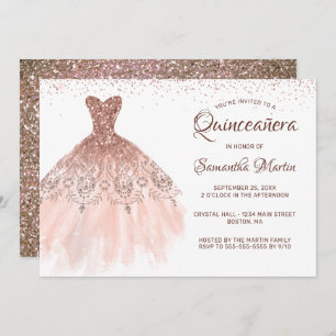 Invitation Quinceanera Rose Gold Parties scintillant robe Gla