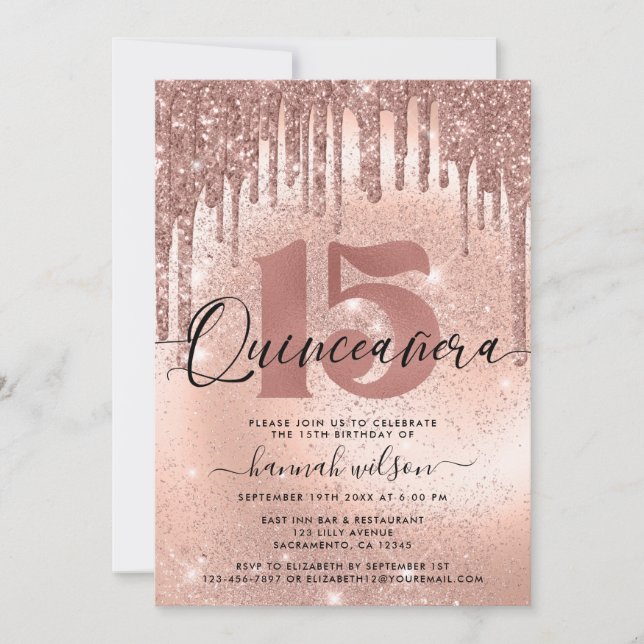 Invitation Quinceañera Rose Gold tendance (Devant)