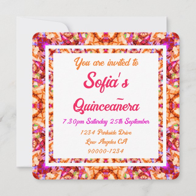 Invitation Quinceanera rose jaune orange Quince 15 Anniversai (Devant)