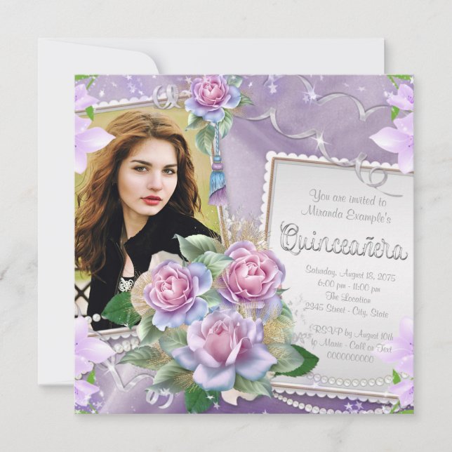 Invitation Quinceañera Rose Lavande (Devant)