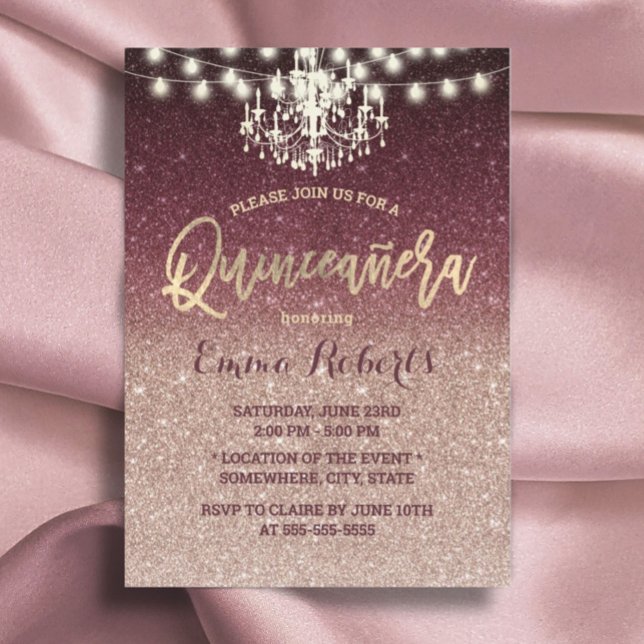 Invitation Quinceanera Rose moderne Or & Parties scintillant  (Créateur téléchargé)