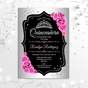 Invitation Quinceanera - Rose noir argenté