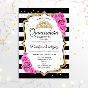 Invitation Quinceanera - Rose noir blanc