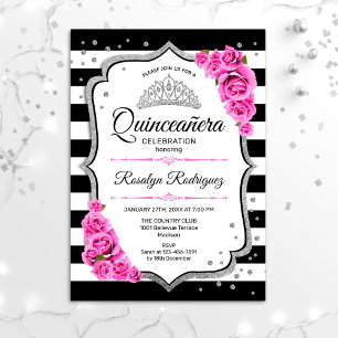 Invitation Quinceanera - Rose noir blanc