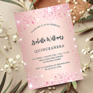 Invitation Quinceanera rose or rose brillant luxe