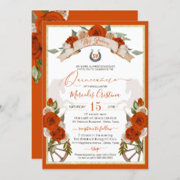 Invitation Quinceanera Rose orange Western Charro