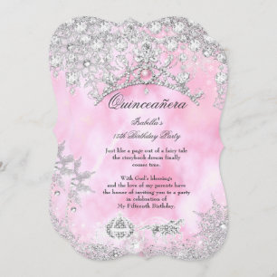 Invitation Quinceanera rose pâle 15e Wonderland hivernal