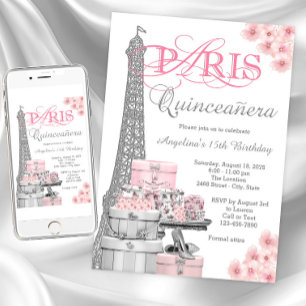 Invitation Quinceañera rose Paris