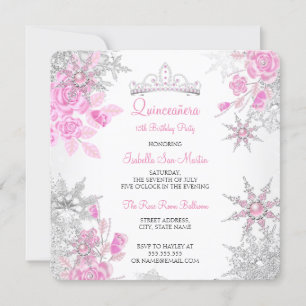Invitation Quinceanera Rose Poudré Pays des Merveilles de l'H
