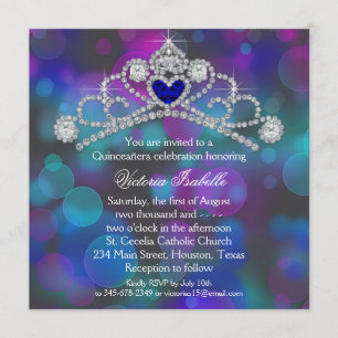 Invitation Quinceanera rose pourpre et bleu Turquoise