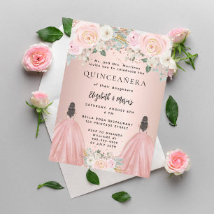 Invitation Quinceanera rose robe or floral 2 filles luxe