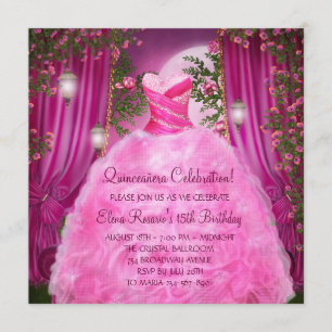 Invitation Quinceanera, Rose rose chaud