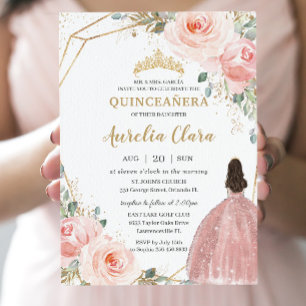 Invitation Quinceañera Rose rose pâle Floral Mis Quince Anos