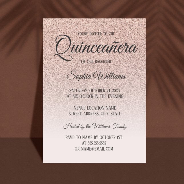 Invitation Quinceanera Rose Rose Parties scintillant or 15e a (Créateur téléchargé)