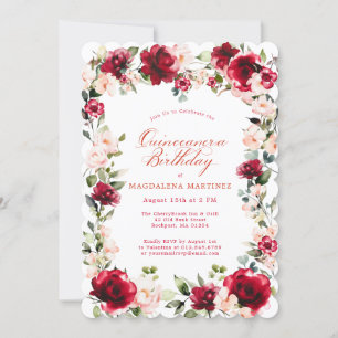 Invitation Quinceanera Rose rose rose rose pivoine rose Flora