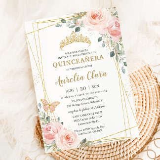 Invitation Quinceañera rose rose rose rose rose papillon flor