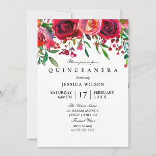 Invitation Quinceanera Rose & Rose Rouge