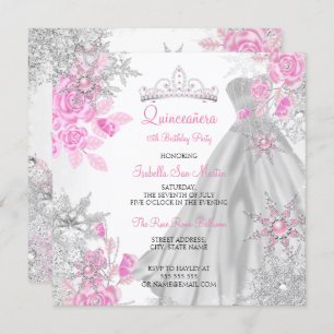 Invitation Quinceanera Rose Rose Winter Wonderland Snowflake