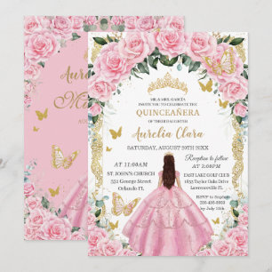 Invitation Quinceañera Rose Roses Floral Girl Or Vintage