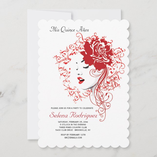 Invitation Quinceañera Rose Rouge (Devant)