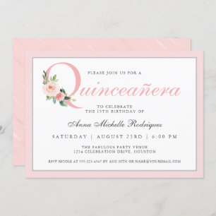 Invitation Quinceanera rose simple et élégant