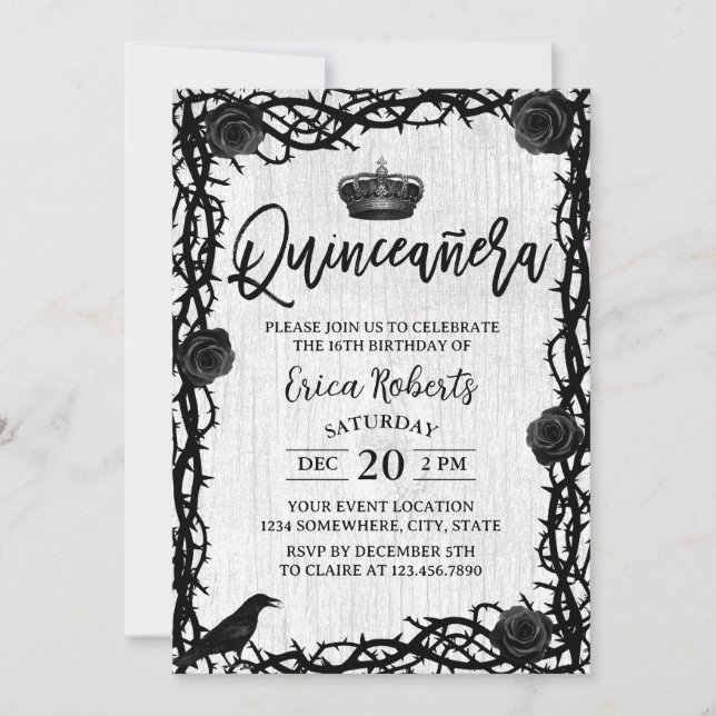 Invitation Quinceanera Rose Thorn Dark Fairy Tale Anniversair (Devant)
